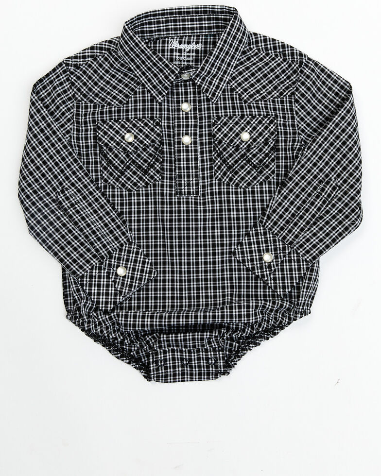 Wrangler Infant Boys' Plaid Long Sleeve Onesie, Black, hi-res