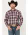 Roper Men's Amarillo Plaid Print Long Sleeve Pearl Snap Western Shirt, Blue, hi-res