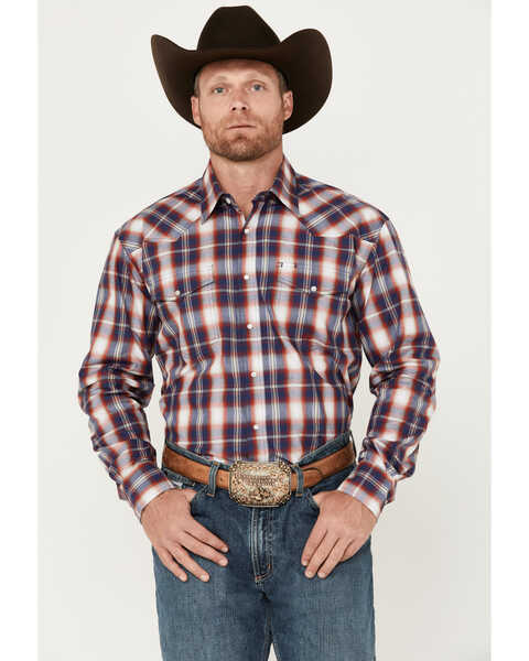 Roper Men's Amarillo Plaid Print Long Sleeve Snap Western Shirt, Blue, hi-res