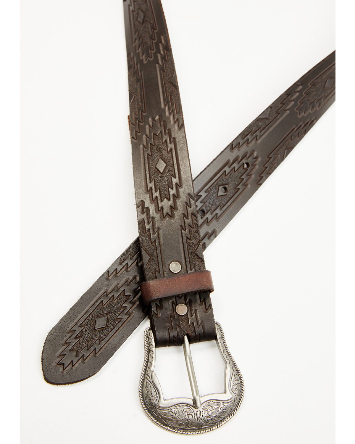 RANK 45&reg; Men's Slade Southwestern Embossed Leather Belt, Dark Brown, hi-res