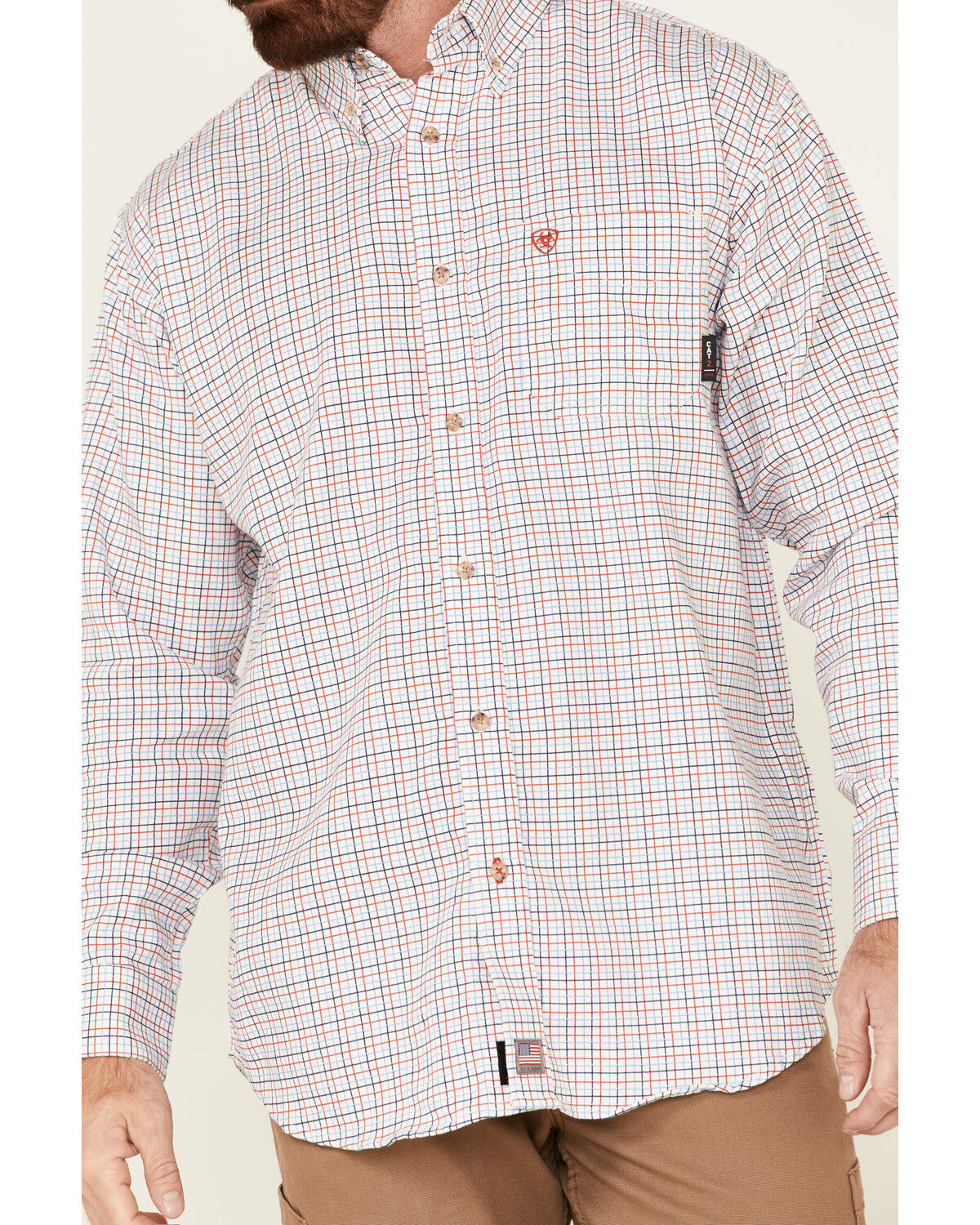 Image #3 - Ariat Men's FR Gauge Plaid Print Long Sleeve Button Down Work Shirt, White, hi-res