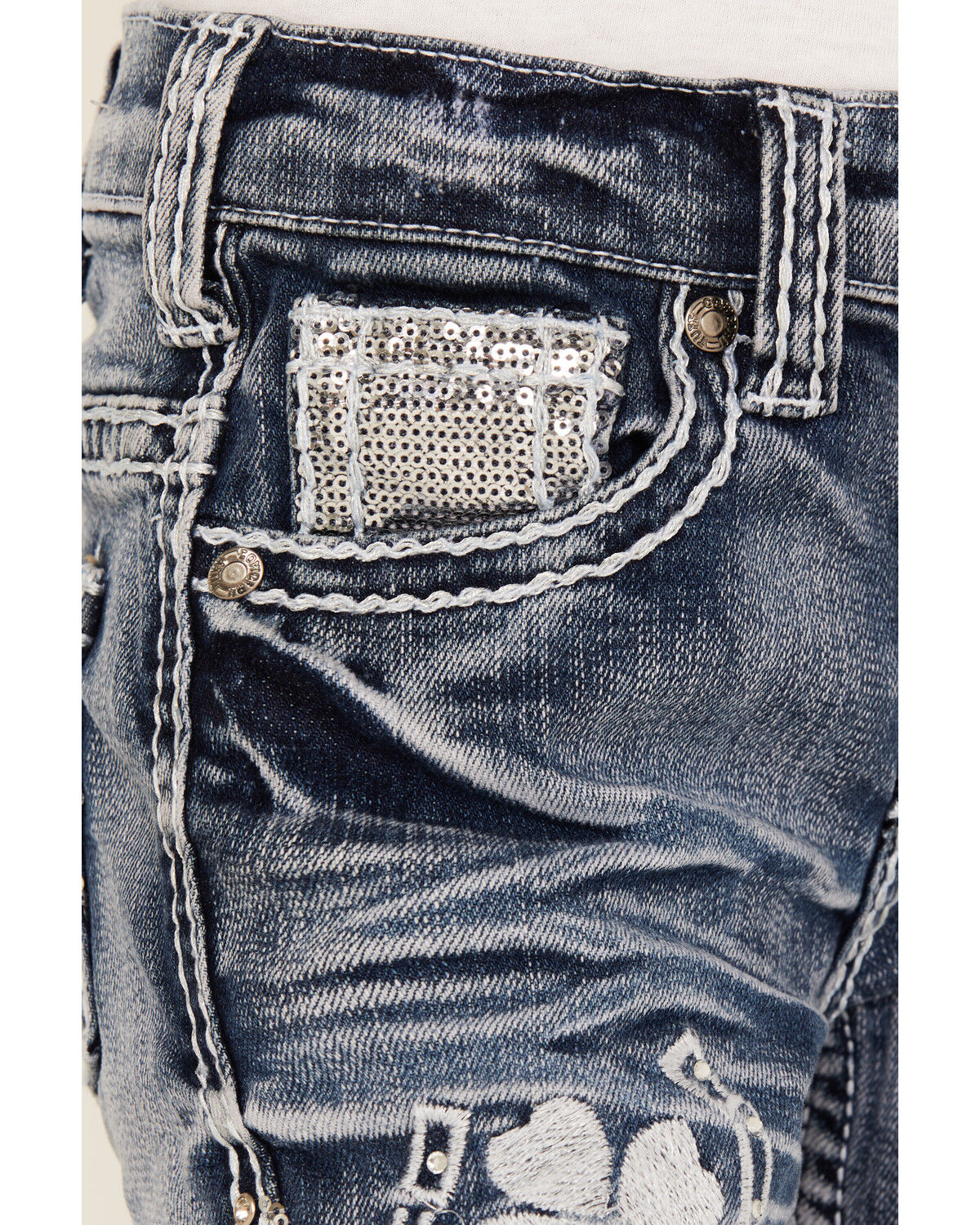 Image #2 - Cowgirl Tuff Girls Double Lucky Mid Rise Bootcut Stretch Denim Jeans, Blue, hi-res