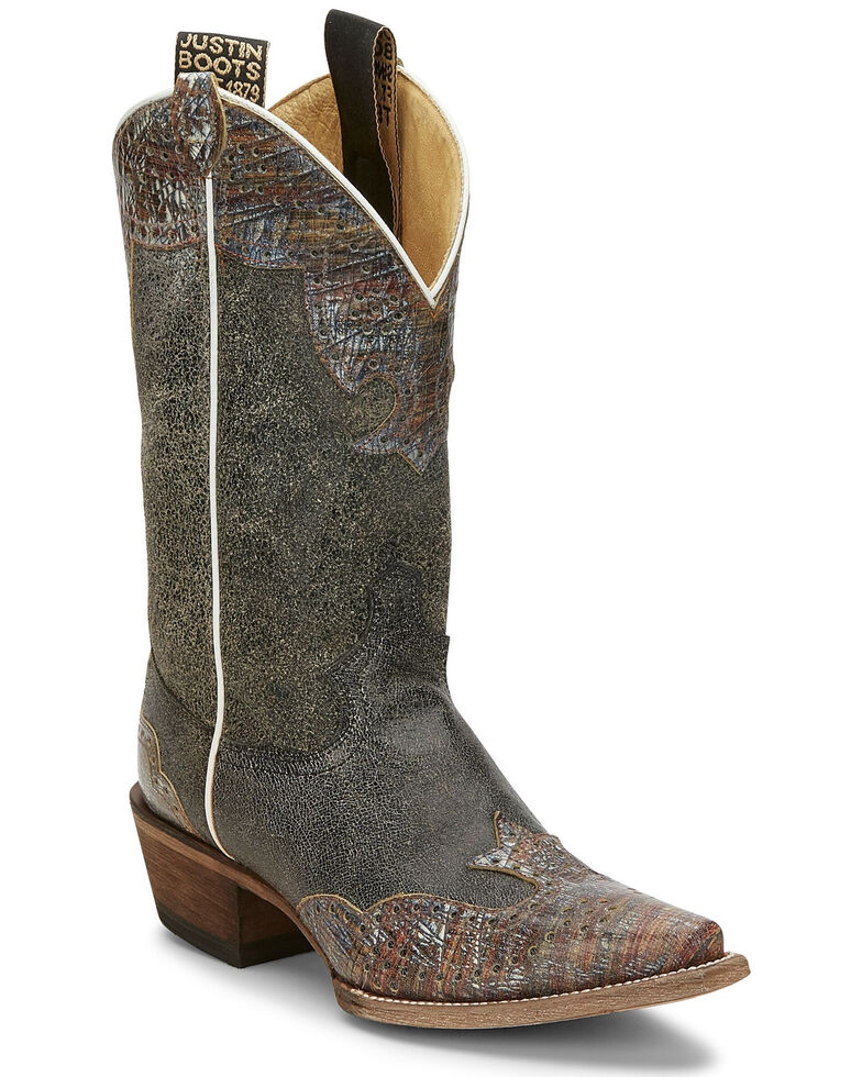 Justin Women's Vera Black Wingtip Western Boots - Narrow Square Toe, Black, hi-res