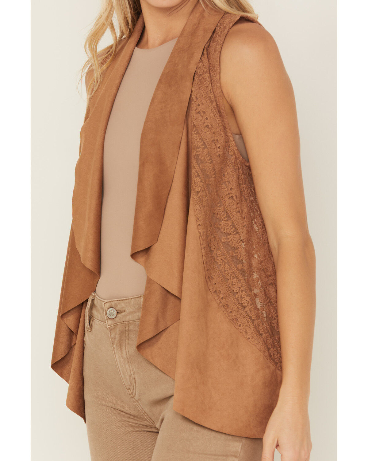 Image #3 - Shyanne Women's Cascade Lace Faux Suede Vest, Tan, hi-res