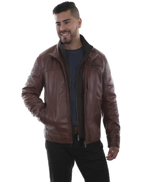 Image #1 - Scully Men's Leather Jacket, Brown, hi-res