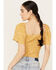 Image #4 - Beyond The Radar Women's Floral Printed Smocked Top, Mustard, hi-res