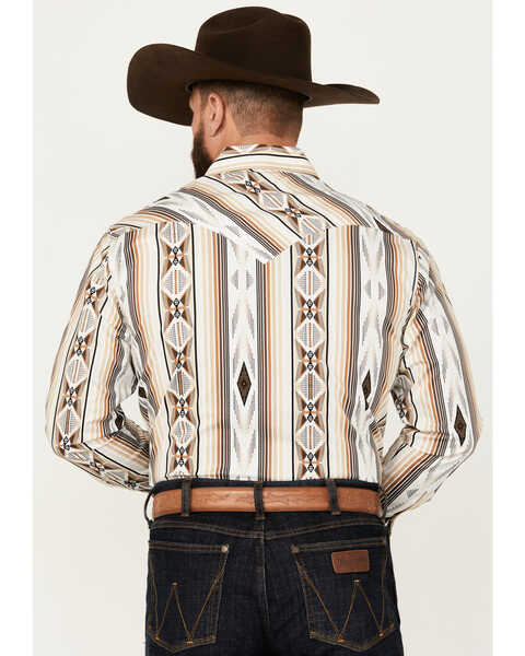 Image #4 - Rock & Roll Denim Men's Southwestern Striped Print Long Sleeve Pearl Snap Stretch Western Shirt, Tan, hi-res