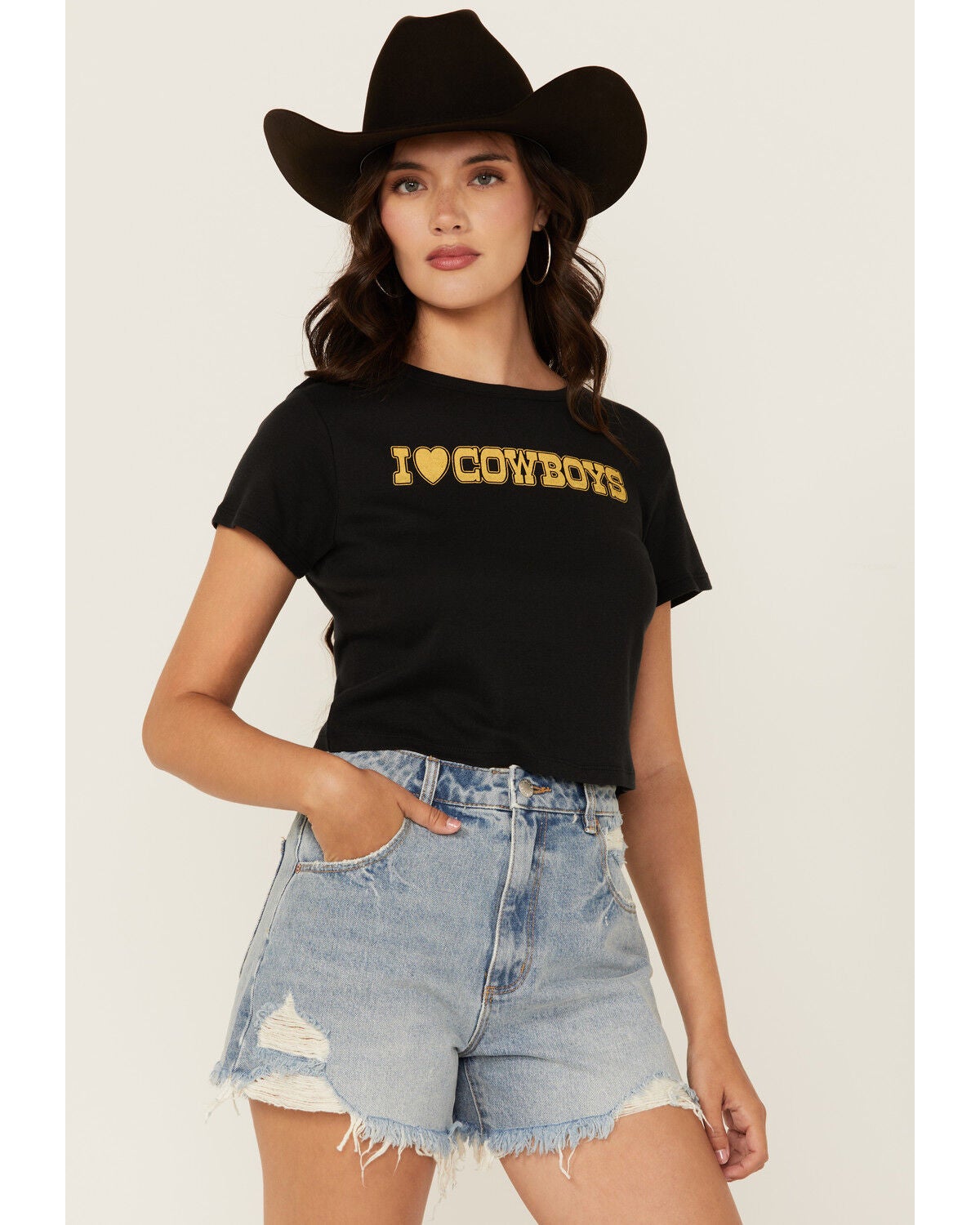 Girl Dangerous Women's I Heart Cowboys Graphic Baby Tee, Black, hi-res