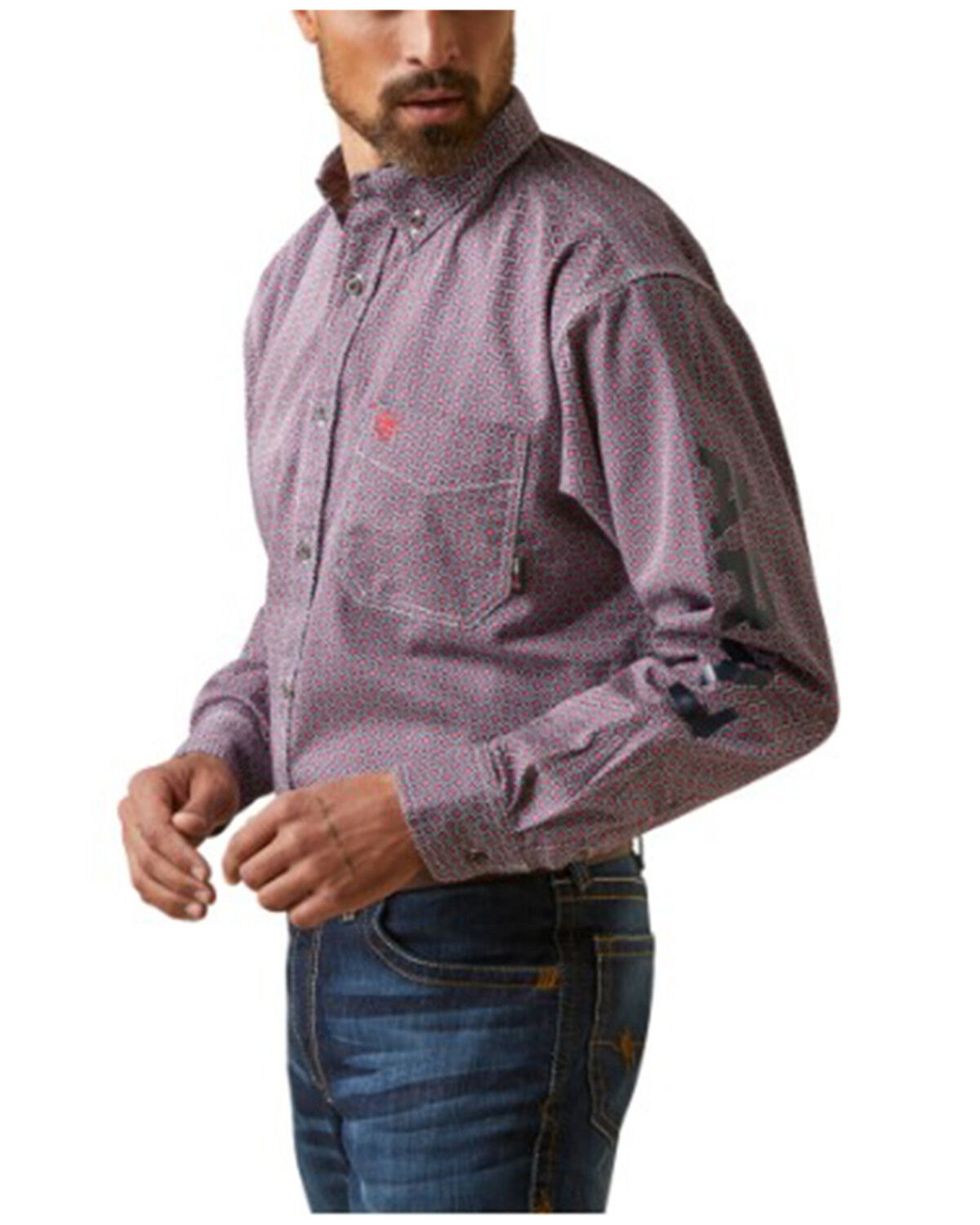 Image #1 - Ariat Men's FR Ranger Logo Long Sleeve Button-Down Work Shirt, Red, hi-res