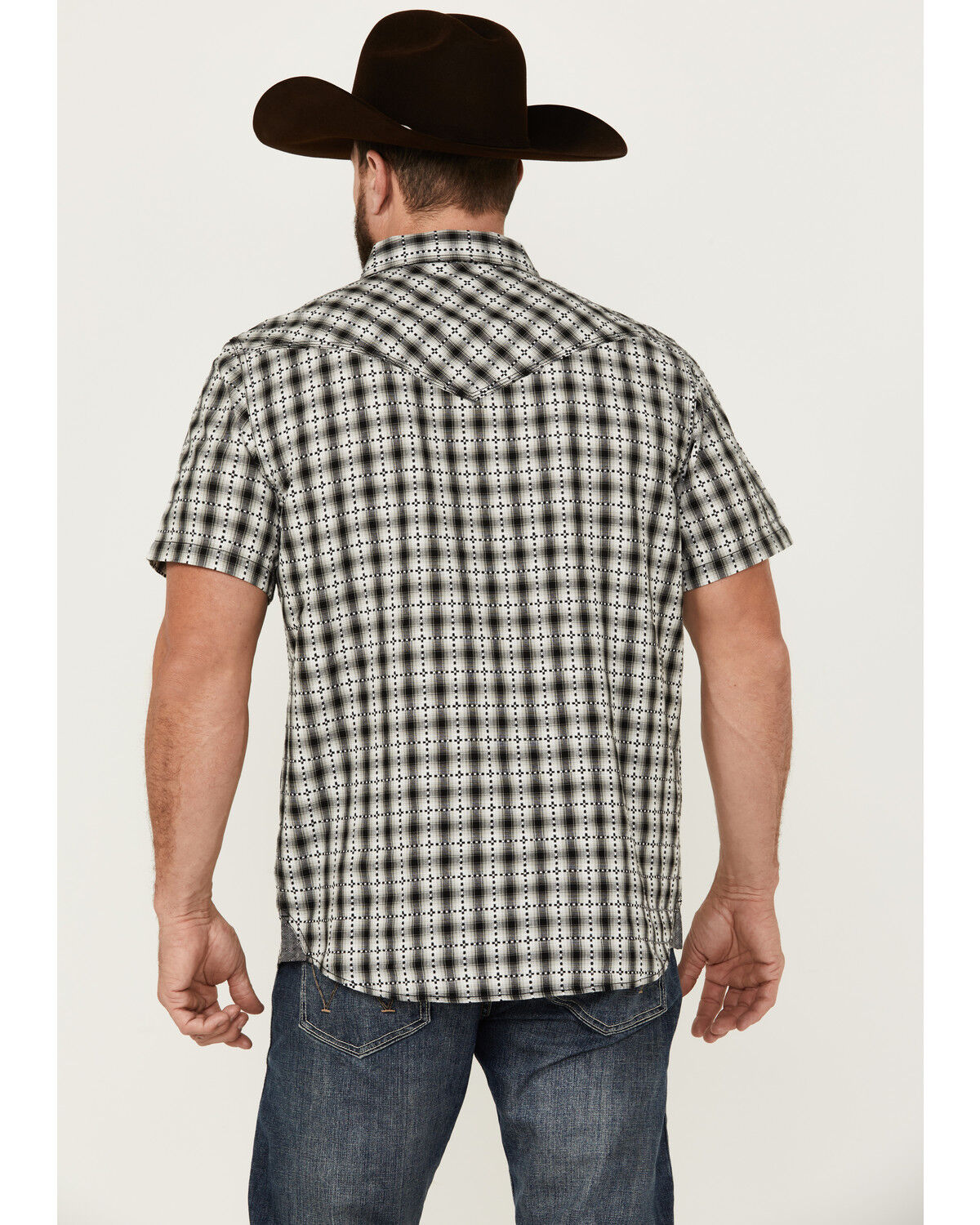 Image #4 - Moonshine Spirit Men's Classic Plaid Print Short Sleeve Snap Western Shirt, Black, hi-res