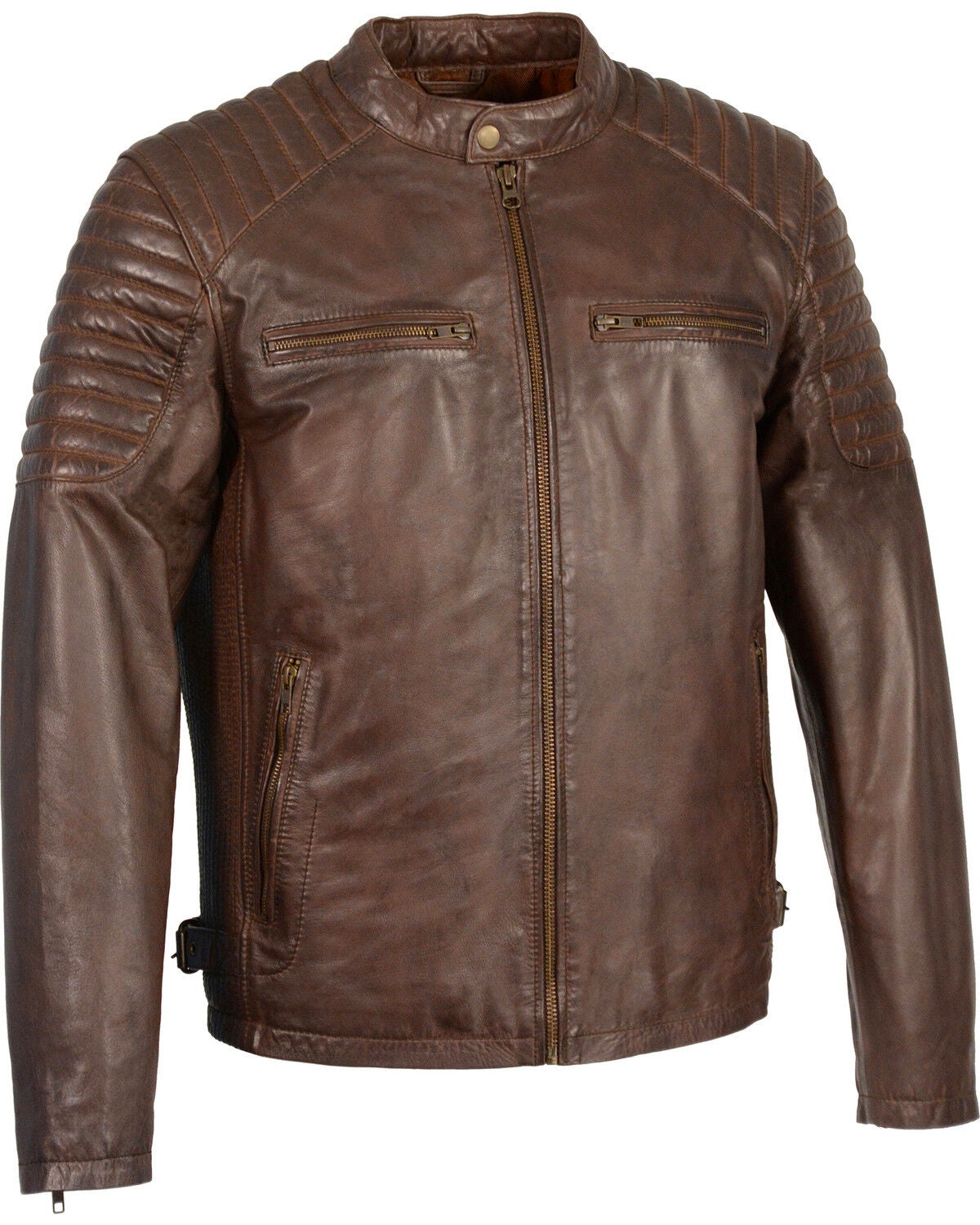 Image #1 - Milwaukee Leather Men's Quilted Shoulders Snap Collar Leather Jacket - 4X, Brown, hi-res