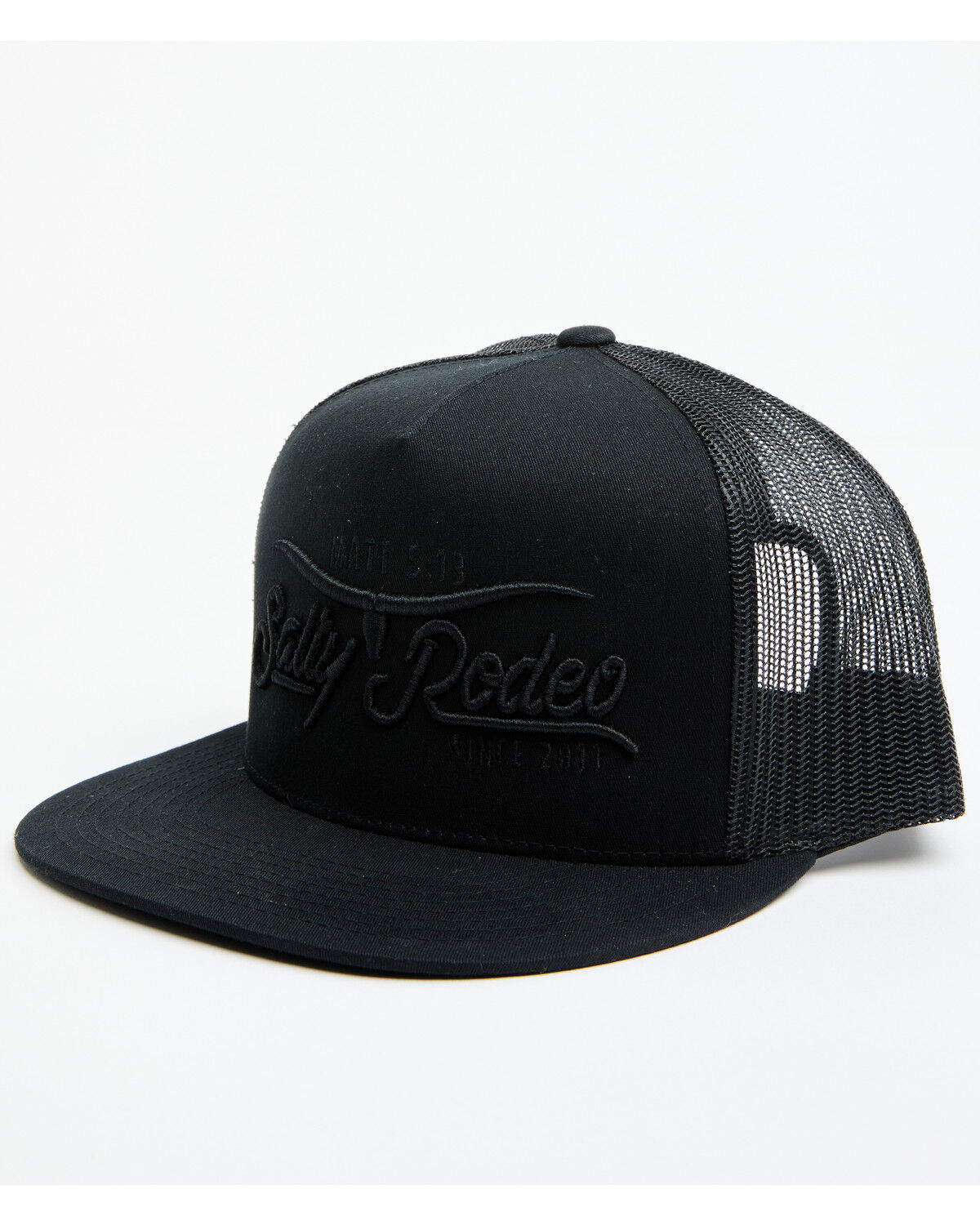 Image #1 - Salty Rodeo Men's Blackout Logo Trucker Cap, Black, hi-res