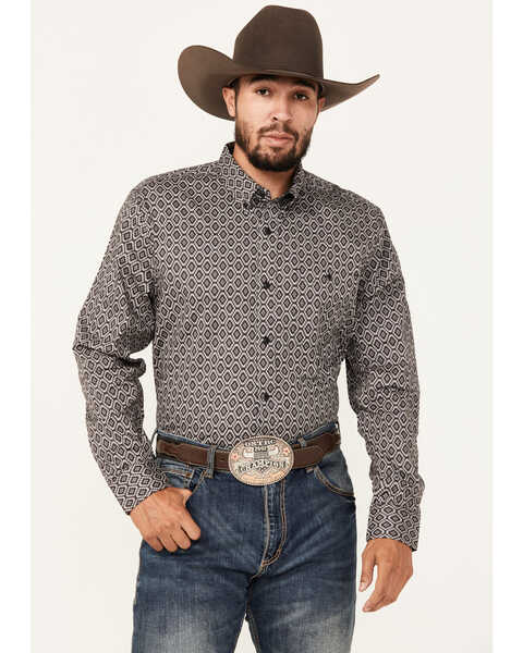 Image #1 - RANK 45® Men's Alton Southwestern Print Long Sleeve Button-Down Shirt - Tall , Black, hi-res