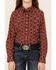 Image #2 - Roper Girls' Geo Print Long Sleeve Pearl Snap Western Shirt, Red, hi-res