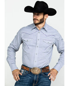 Rock 47 by Wrangler Men's Small Plaid Long Sleeve Western Shirt , Grey, hi-res