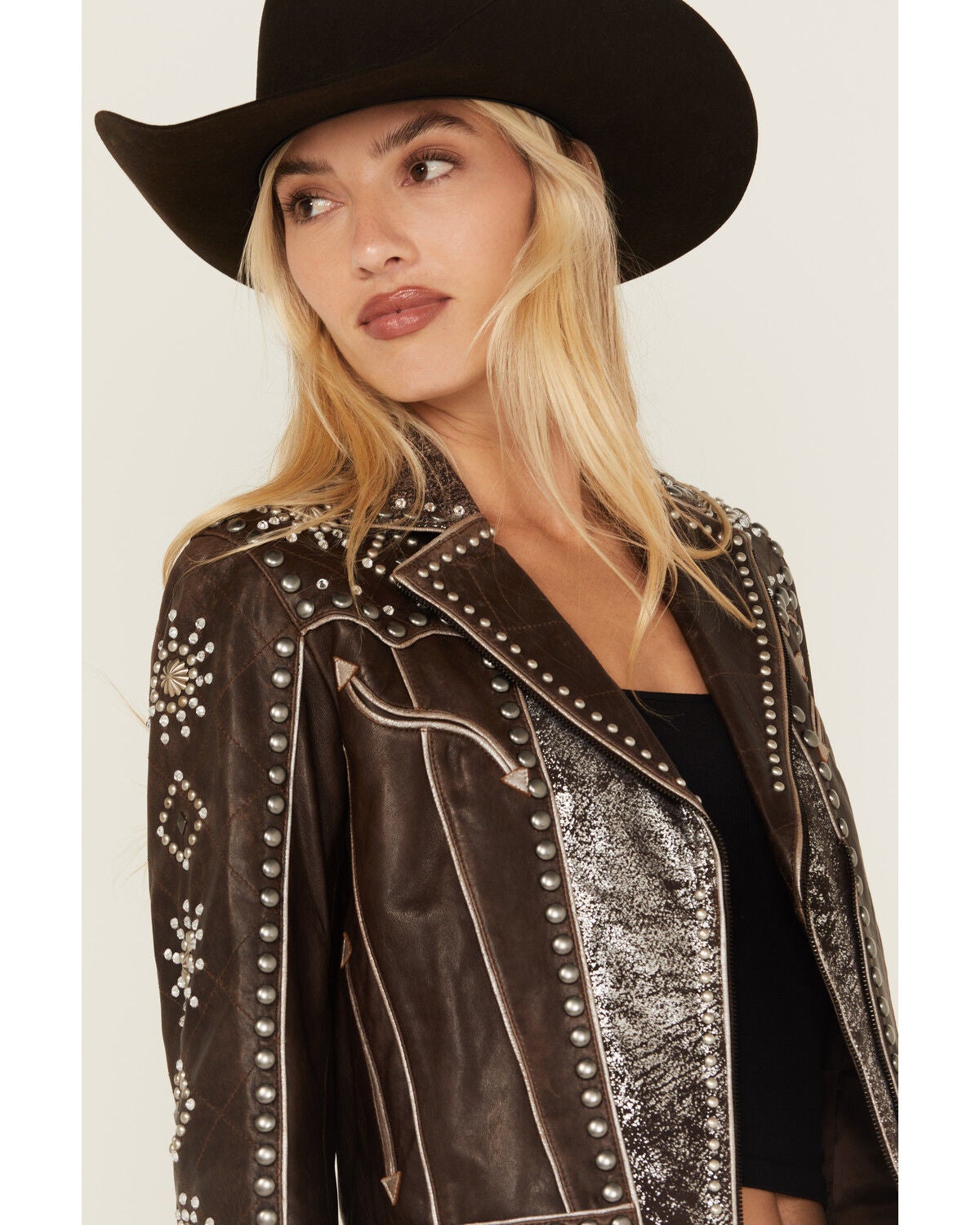 Image #2 - Double D Ranch Women's Embellished Fringe Leather Jacket, Brown, hi-res