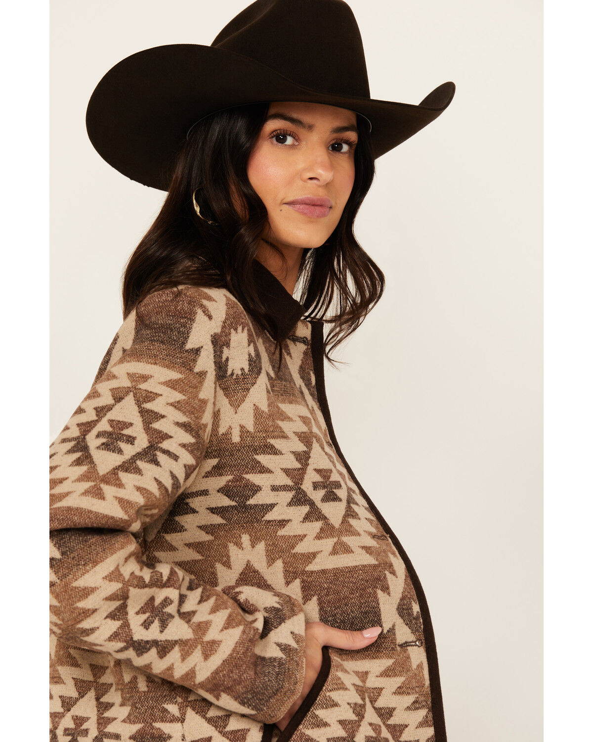 Image #2 - Cripple Creek Women's Southwestern Print Concho Jacket, Brown, hi-res