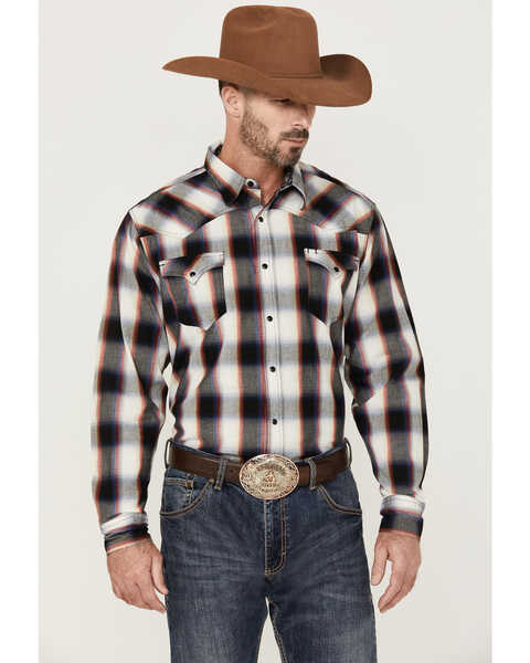 Image #1 - Roper Men's Large Ombre Plaid Long Sleeve Snap Western Shirt , Black, hi-res