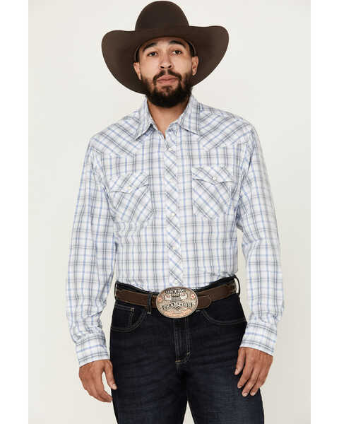 Image #1 - Wrangler 20X Men's Plaid Print Long Sleeve Snap Western Shirt, White, hi-res