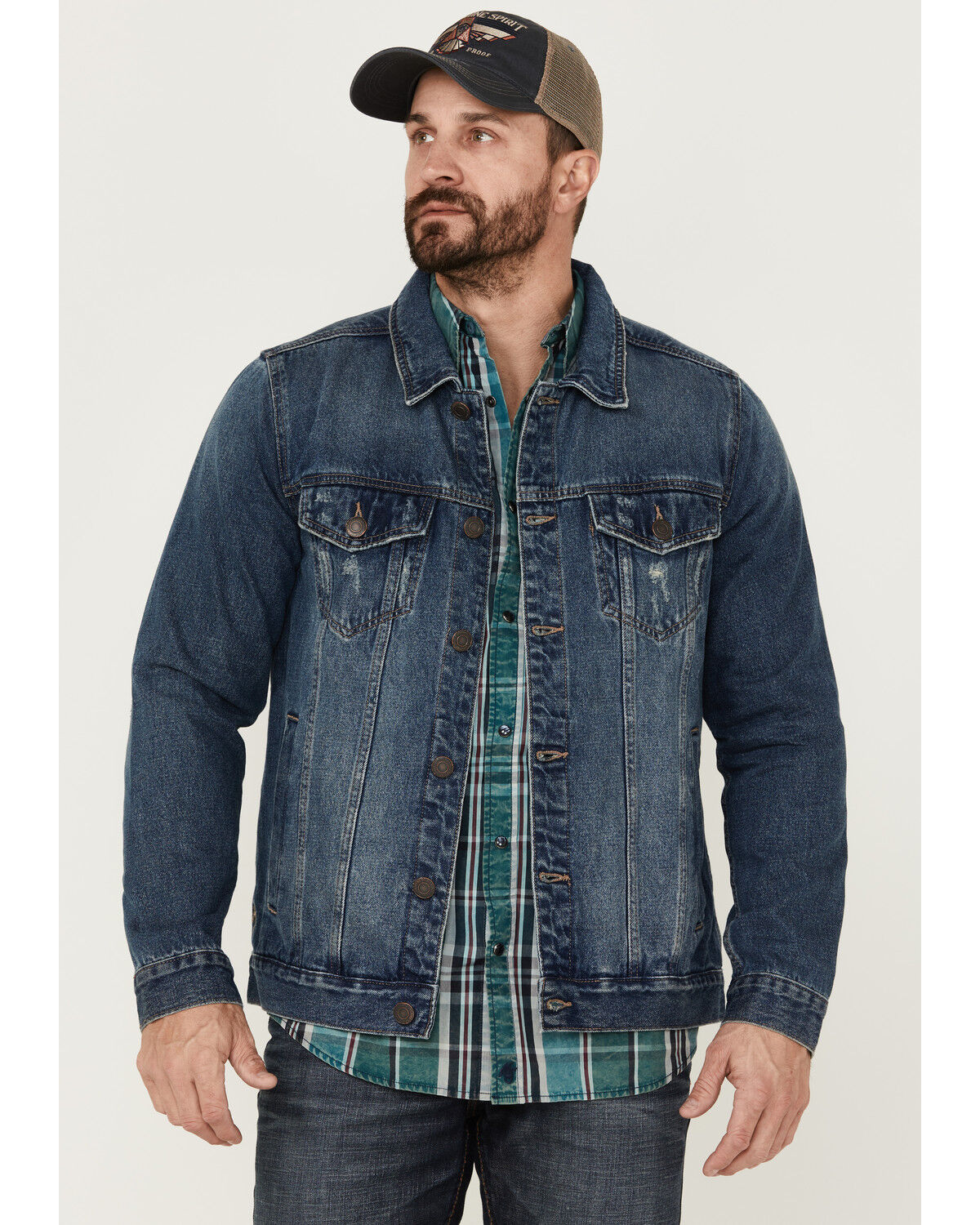 Image #1 - Moonshine Spirit Men's Dark Wash Button-Front Unlined Denim Trucker Jacket, Dark Wash, hi-res