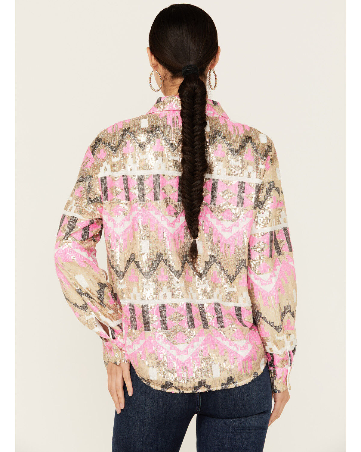 Image #4 - Mainstrip Women's Sequins Long Sleeve Button-Down Shacket, Pink, hi-res