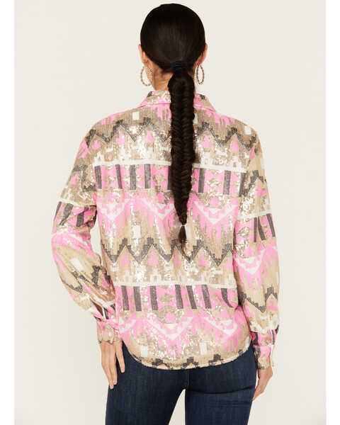 Image #4 - Mainstrip Women's Sequins Long Sleeve Button-Down Shacket, Pink, hi-res