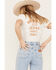 Image #1 - Wrangler Women's Boot Barn Exclusive Sun Graphic Ringer Tee, Ivory, hi-res