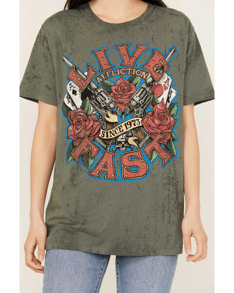 Image #3 - Affliction Women's Live Fast Studded Short Sleeve Graphic Tee , Grey, hi-res