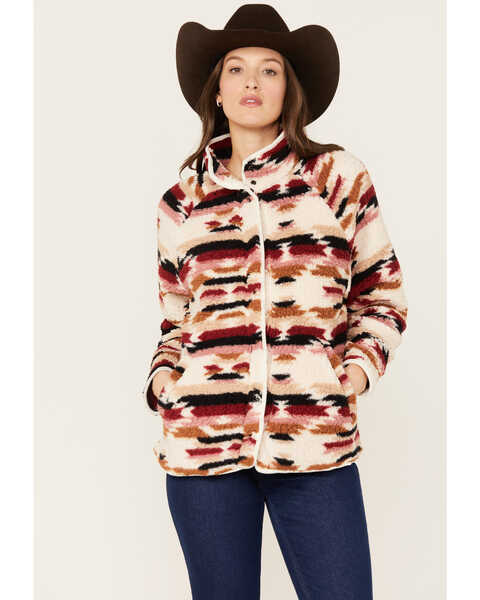 Wrangler Women's Southwestern Print Sherpa Jacket, Multi, hi-res