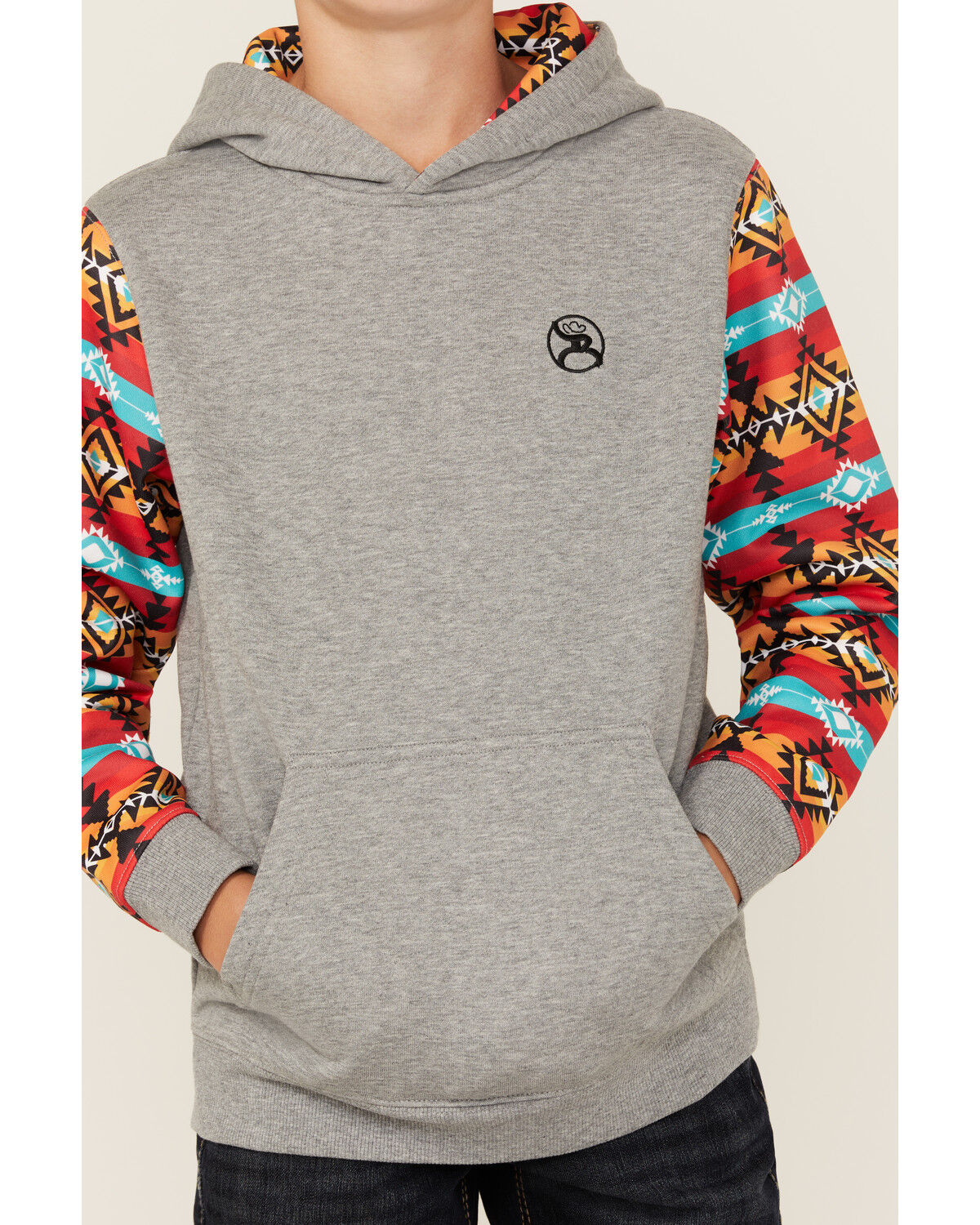 Image #3 - Hooey Boys' Printed Sleeve Hooded Sweatshirt, Grey, hi-res