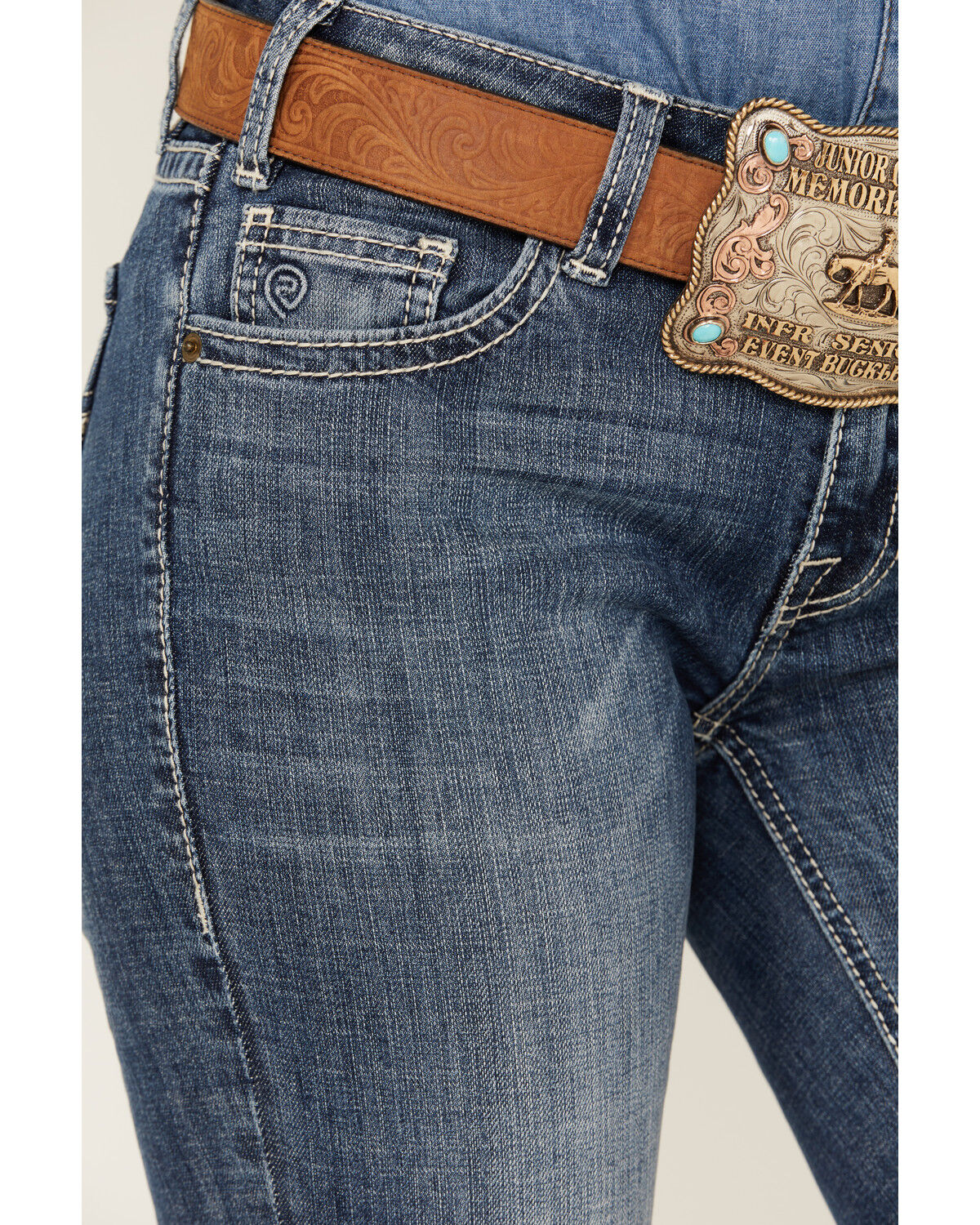 Image #2 - Rock & Roll Denim Women's Medium Wash Mid Rise Riding Bootcut Jeans, Medium Wash, hi-res