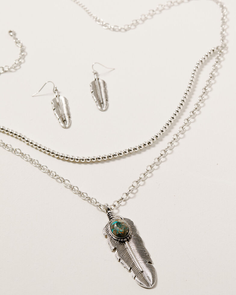 Shyanne Women's Mystic Summer Feather Pendant Jewelry Set, Silver, hi-res