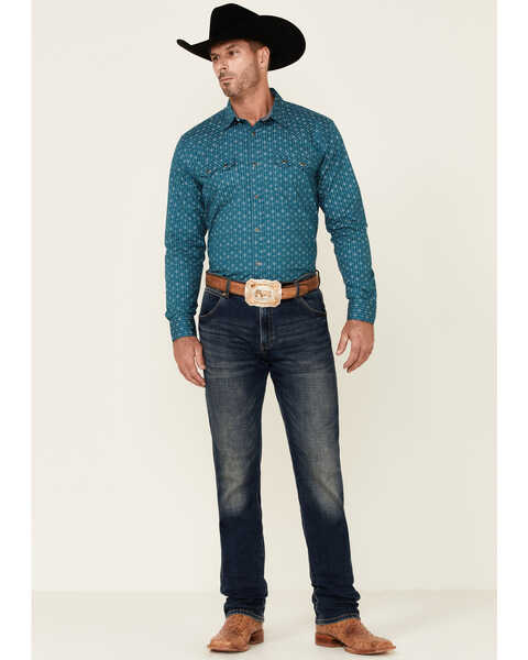 Image #2 - Cody James Men's Direction Southwestern Stripe Long Sleeve Snap Western Shirt , Blue, hi-res