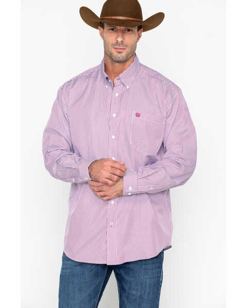 Image #3 - Cinch Men's Burgundy Stripe Long Sleeve Button-Down Shirt, Burgundy, hi-res