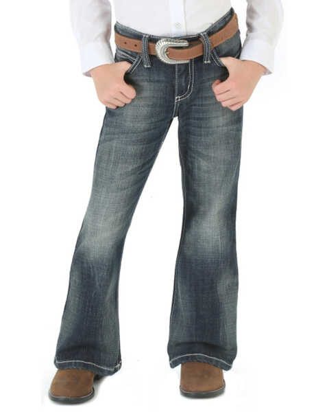 Image #1 - Wrangler Girls' Premium Patch Thick Stitch Bootcut Jeans , Denim, hi-res