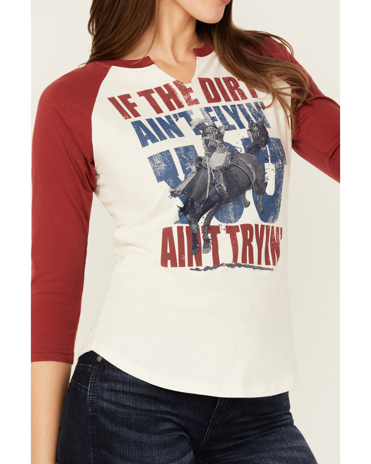 Image #3 - Shyanne Women's 3/4 Sleeve Split Neck Graphic Tee, Cream, hi-res