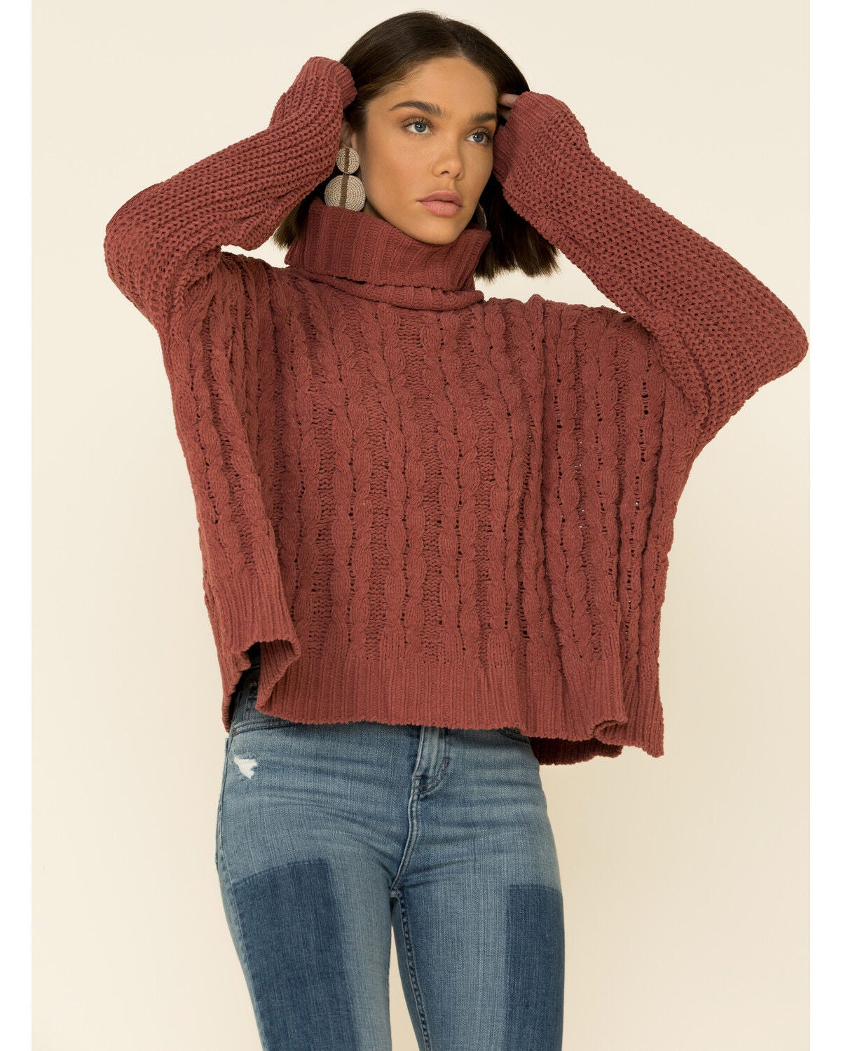 POL Women's High Low Cable Knit 