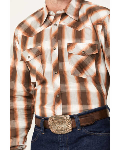 Image #3 - Cowboy Hardware Men's Hombre Plaid Print Long Sleeve Snap Western Shirt, Brown, hi-res