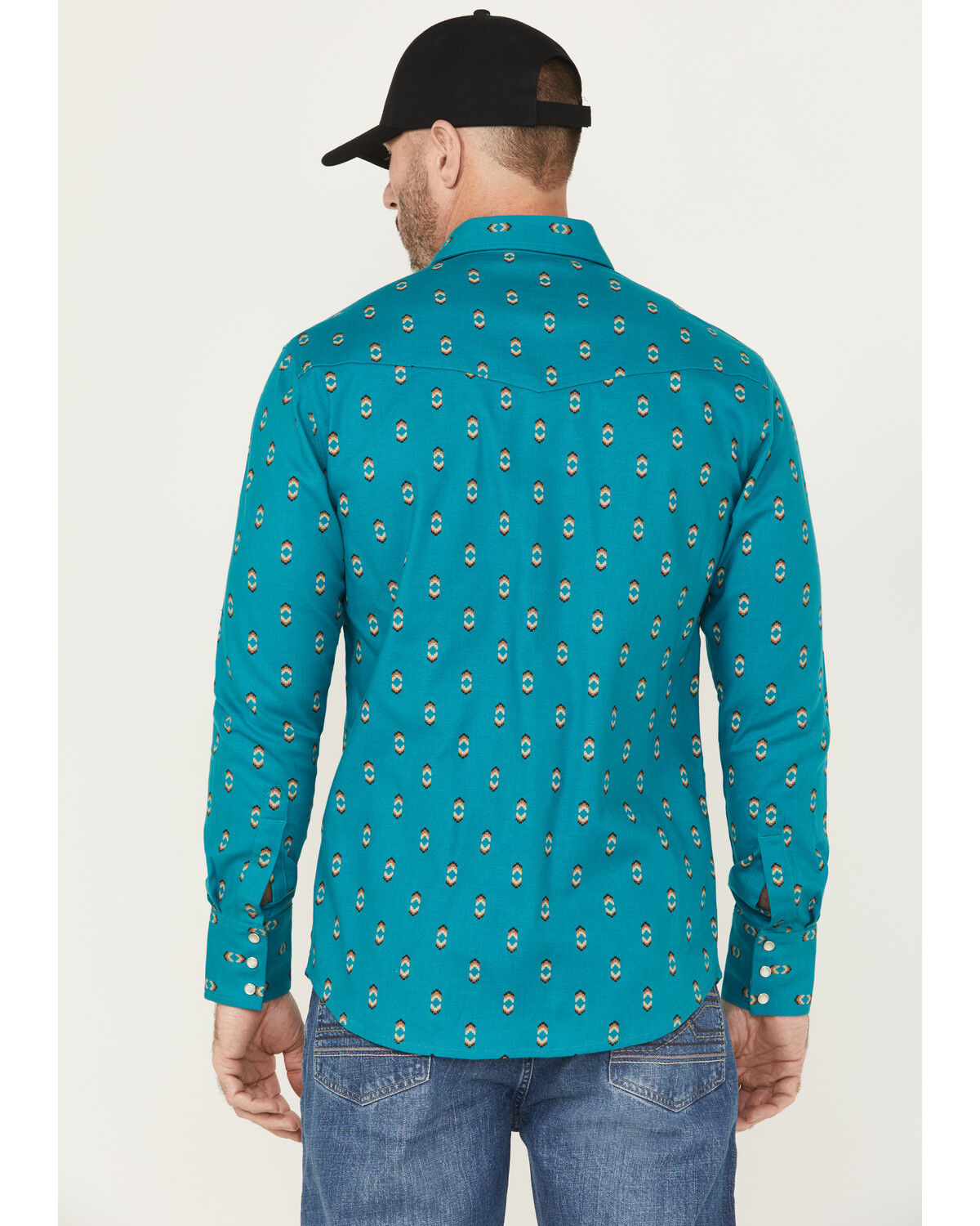 Image #4 - Wrangler Men's FR Checotah Southwestern Print Long Sleeve Snap Work Shirt, Green, hi-res