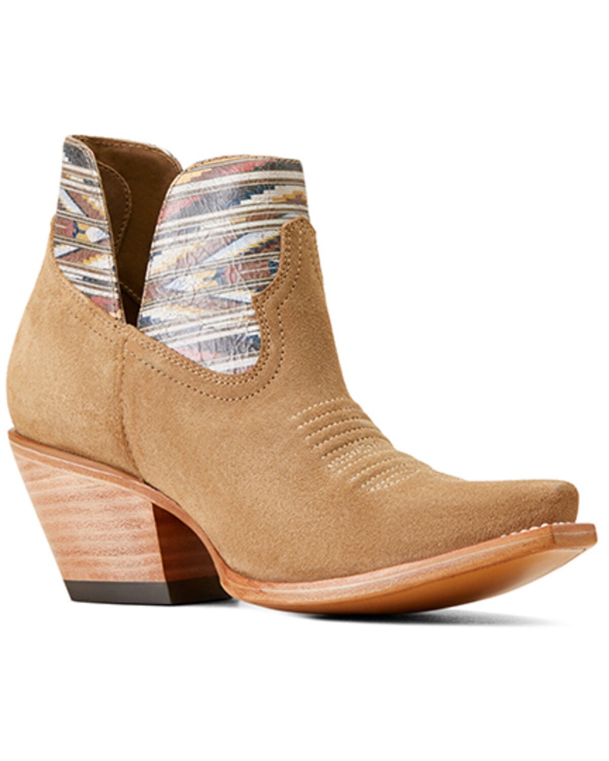 Ariat Women's Hazel Chimayo Suede Booties - Snip Toe, Beige, hi-res