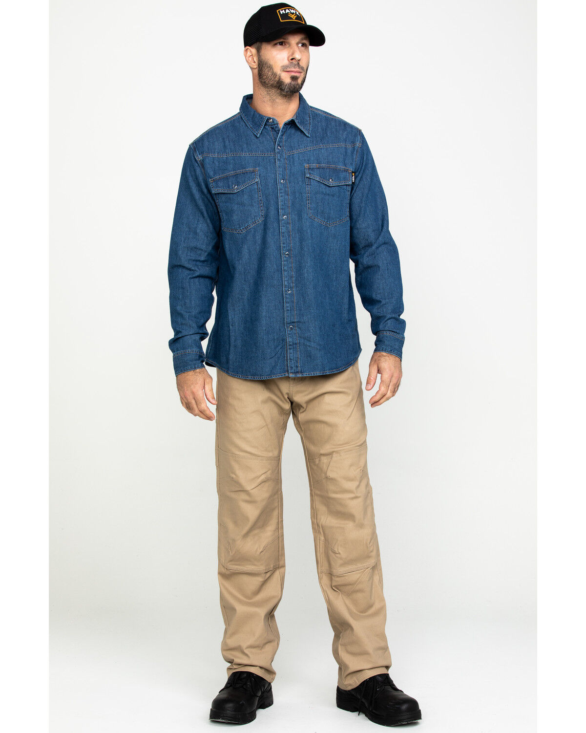 Image #6 - Hawx Men's Stonewashed Denim Snap Western Long Sleeve Work Shirt - Tall, Blue, hi-res