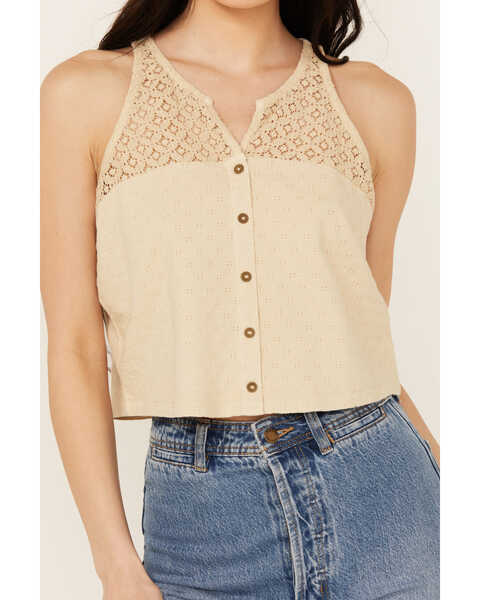 Image #3 - Cleo + Wolf Women's Blaire Cropped Jacquard and Lace Tank , Oatmeal, hi-res