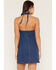 Image #4 - 26 International Women's Medium Wash Scalloped Halter Denim Mini Dress, Medium Wash, hi-res