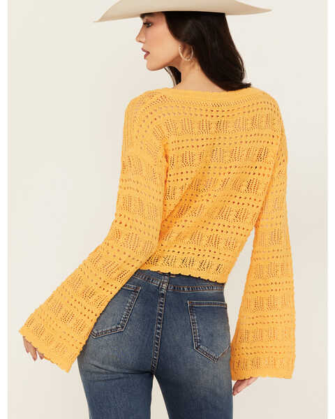 Image #4 - Beyond The Radar Women's Long Sleeve Cropped Knit Sweater , Orange, hi-res