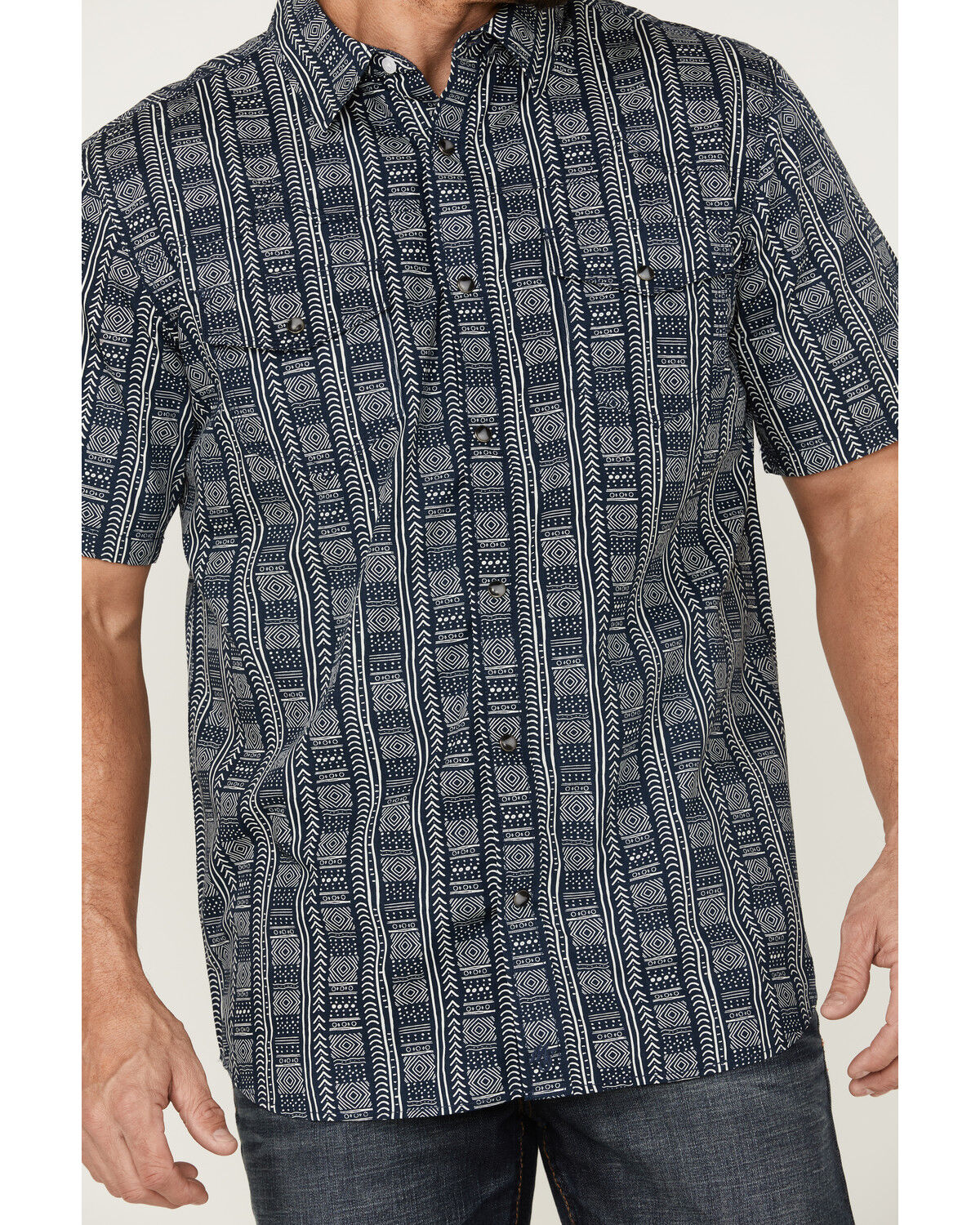 Image #3 - Moonshine Spirit Men's Tikki Pole Southwestern Stripe Short Sleeve Snap Western Shirt, Navy, hi-res