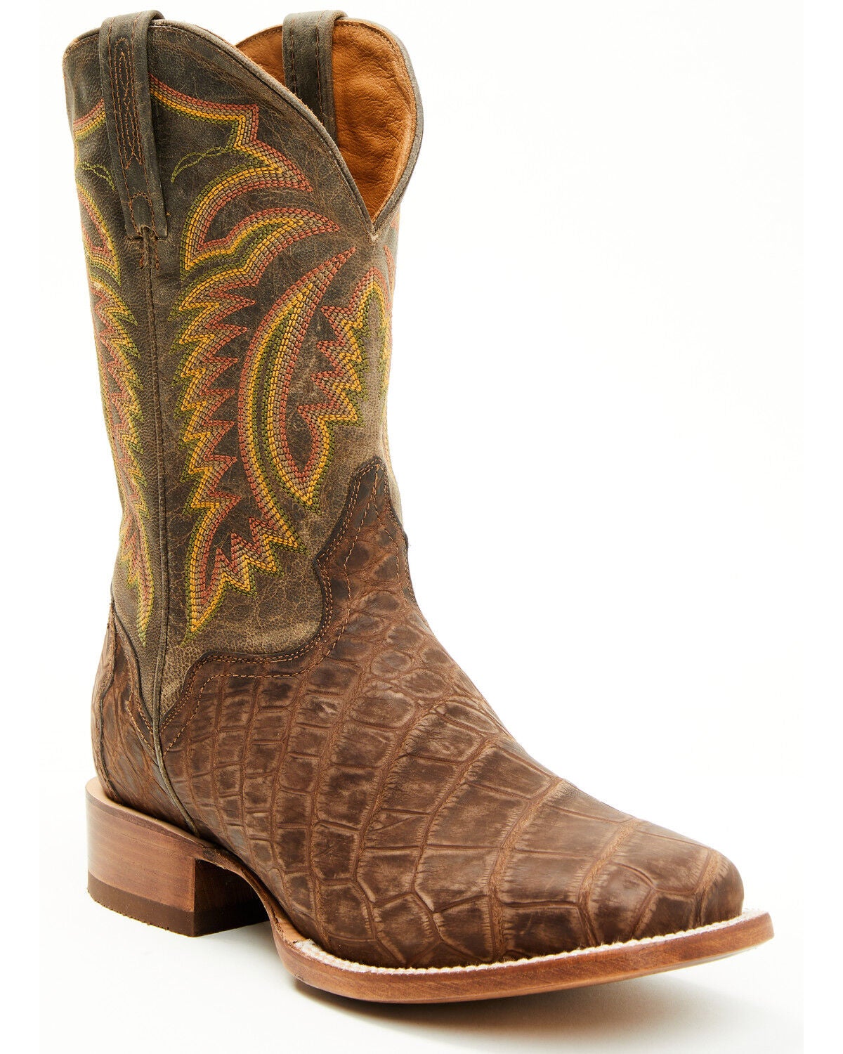 El Dorado Men's Exotic Alligator Western Boots - Broad Square Toe, Brass, hi-res
