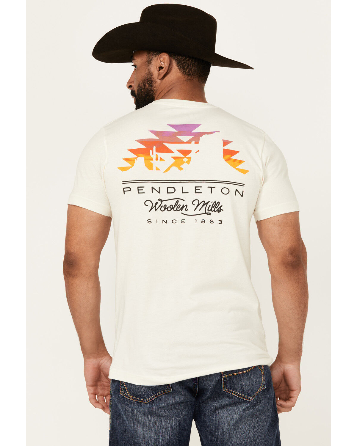 Image #1 - Pendleton Men's Boot Barn Exclusive Desert Sunset Short Logo Sleeve Graphic T-Shirt, Natural, hi-res