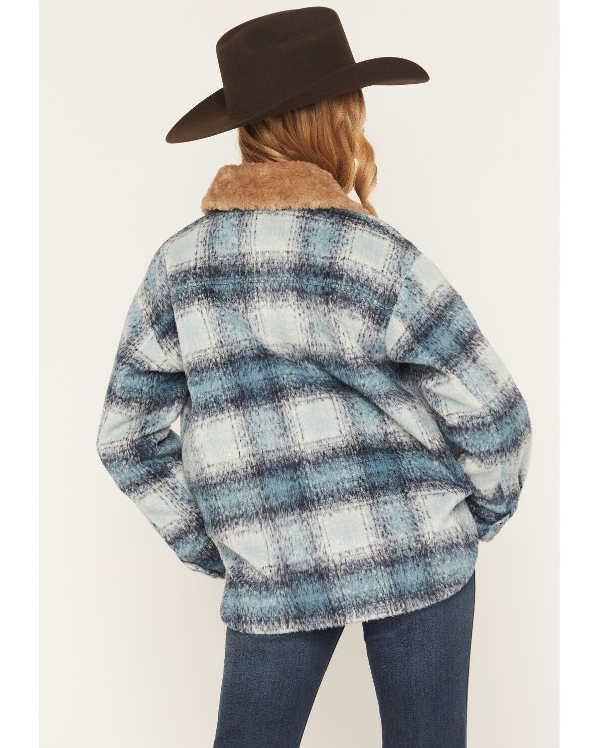 Image #4 - Shyanne Women's Sherpa Collar Shacket, Turquoise, hi-res
