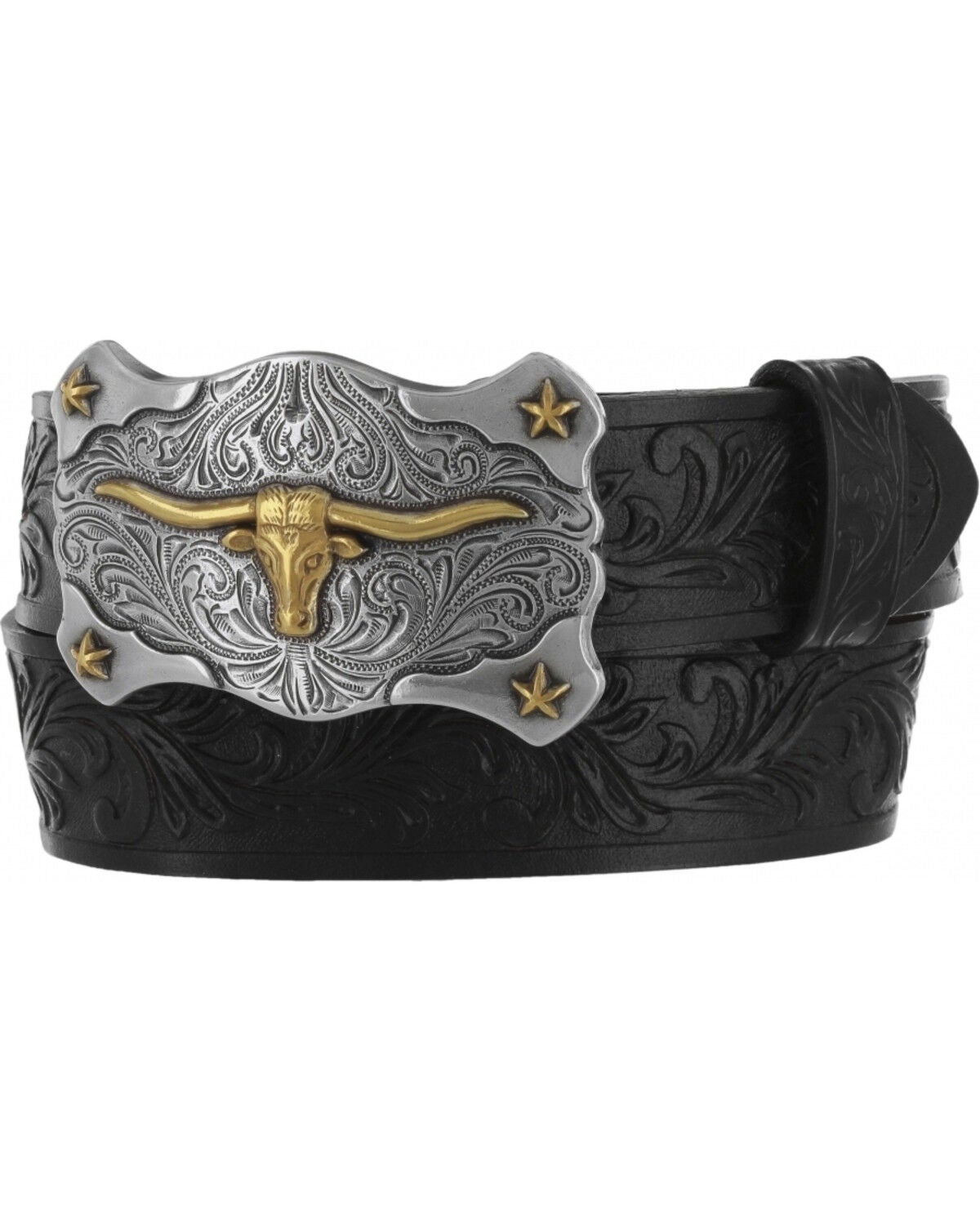 Tony Lama Boys' Little Texas Belt and Buckle, Black, hi-res