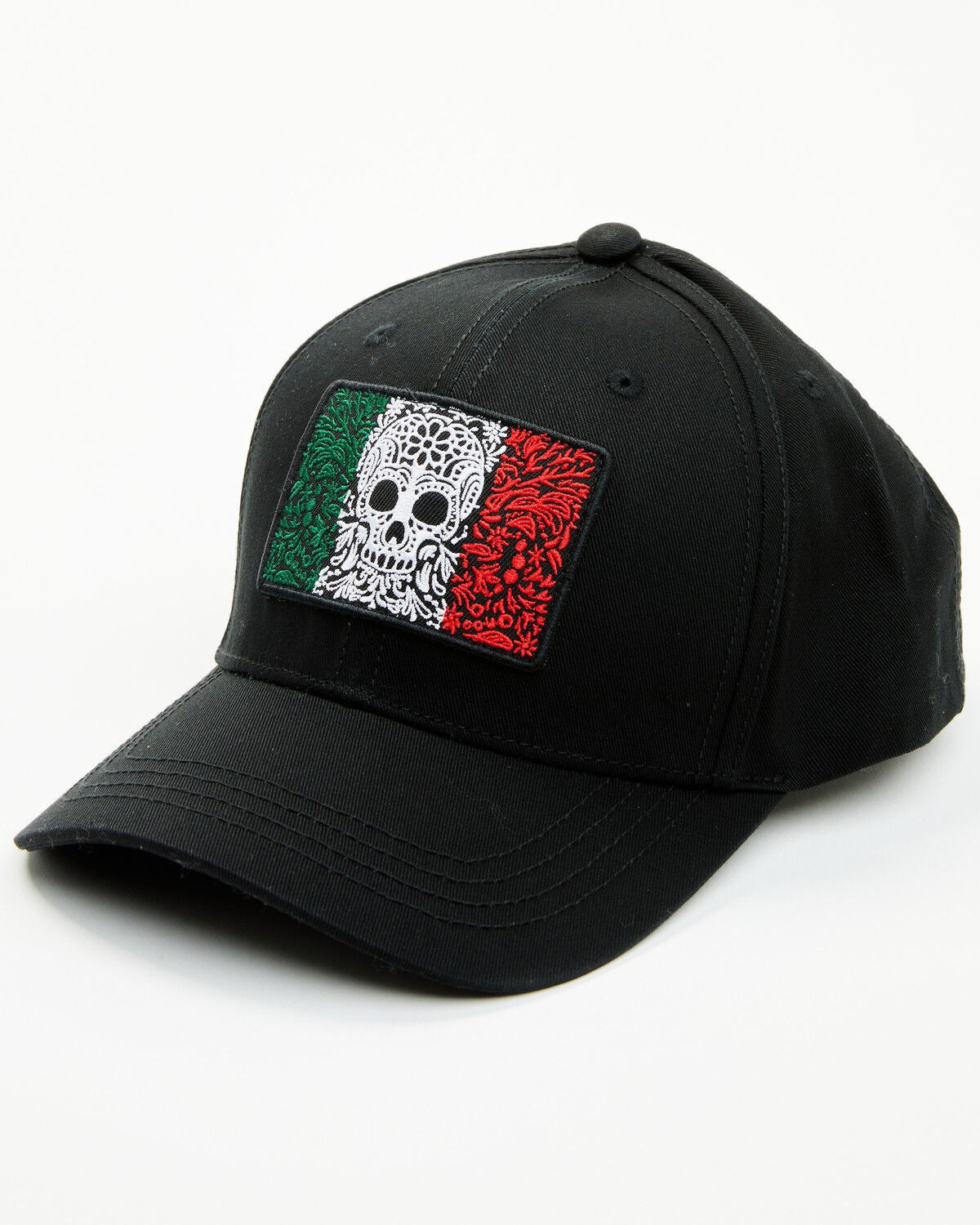 Moonshine Spirit&reg; Men's Sugar Skull Mexican Flag Baseball Cap, Black, hi-res